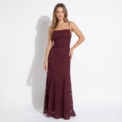 Celeste Women's Maxi Dress Lace Overlay, Spaghetti Strap A-Line