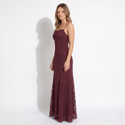 Celeste Women's Maxi Dress Lace Overlay, Spaghetti Strap A-Line