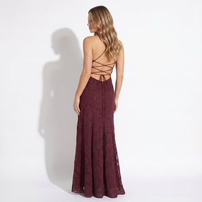 Celeste Women's Maxi Dress Lace Overlay, Spaghetti Strap A-Line
