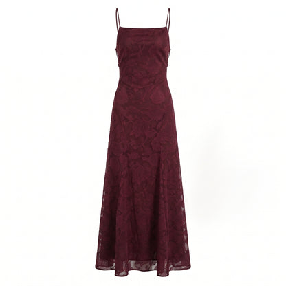 Celeste Women's Maxi Dress Lace Overlay, Spaghetti Strap A-Line