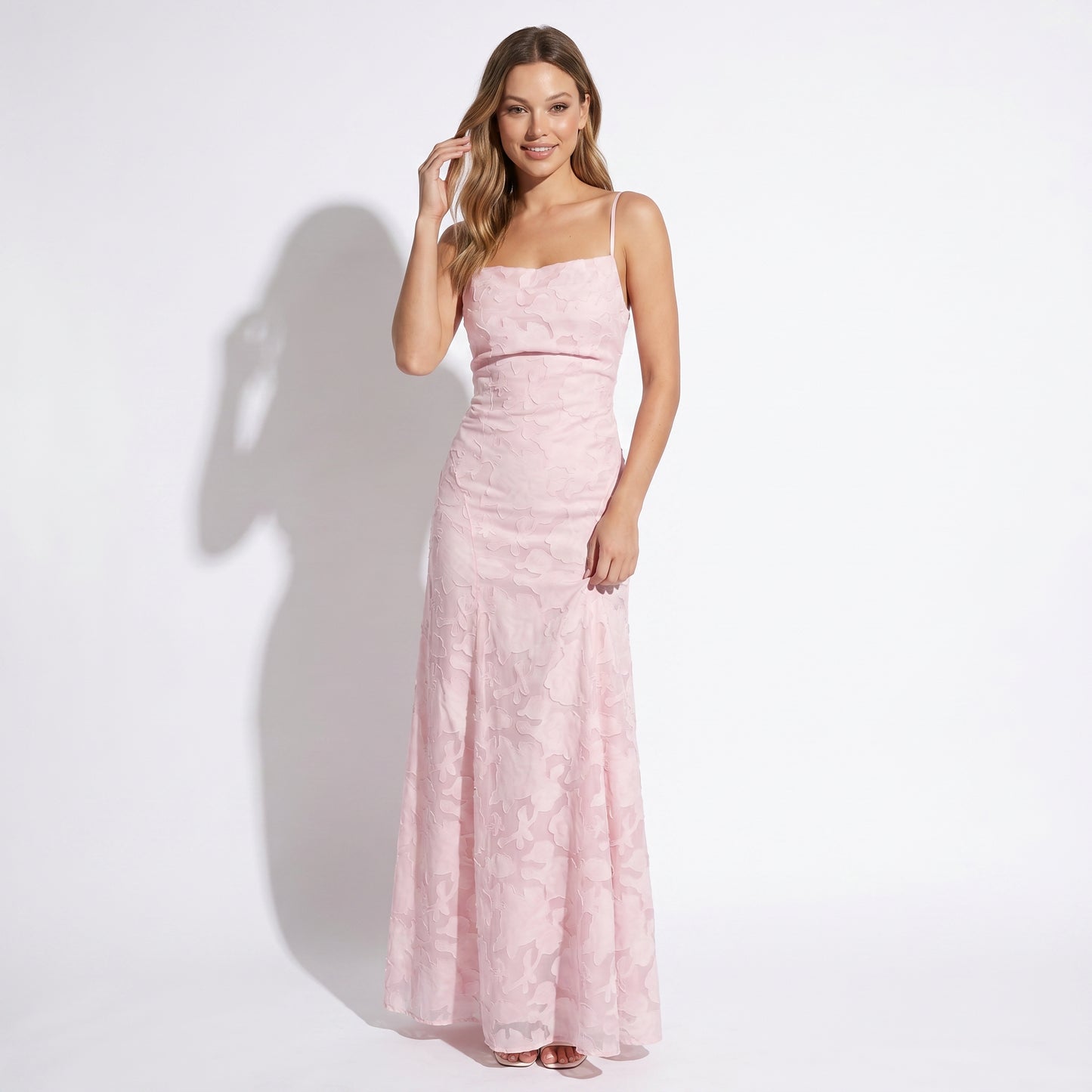 Celeste Women's Maxi Dress Lace Overlay, Spaghetti Strap A-Line