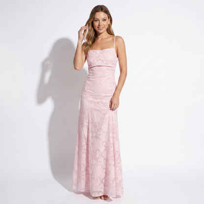 Celeste Women's Maxi Dress Lace Overlay, Spaghetti Strap A-Line