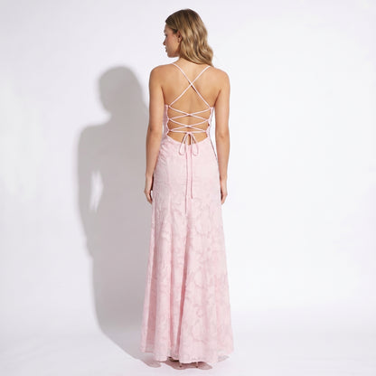 Celeste Women's Maxi Dress Lace Overlay, Spaghetti Strap A-Line