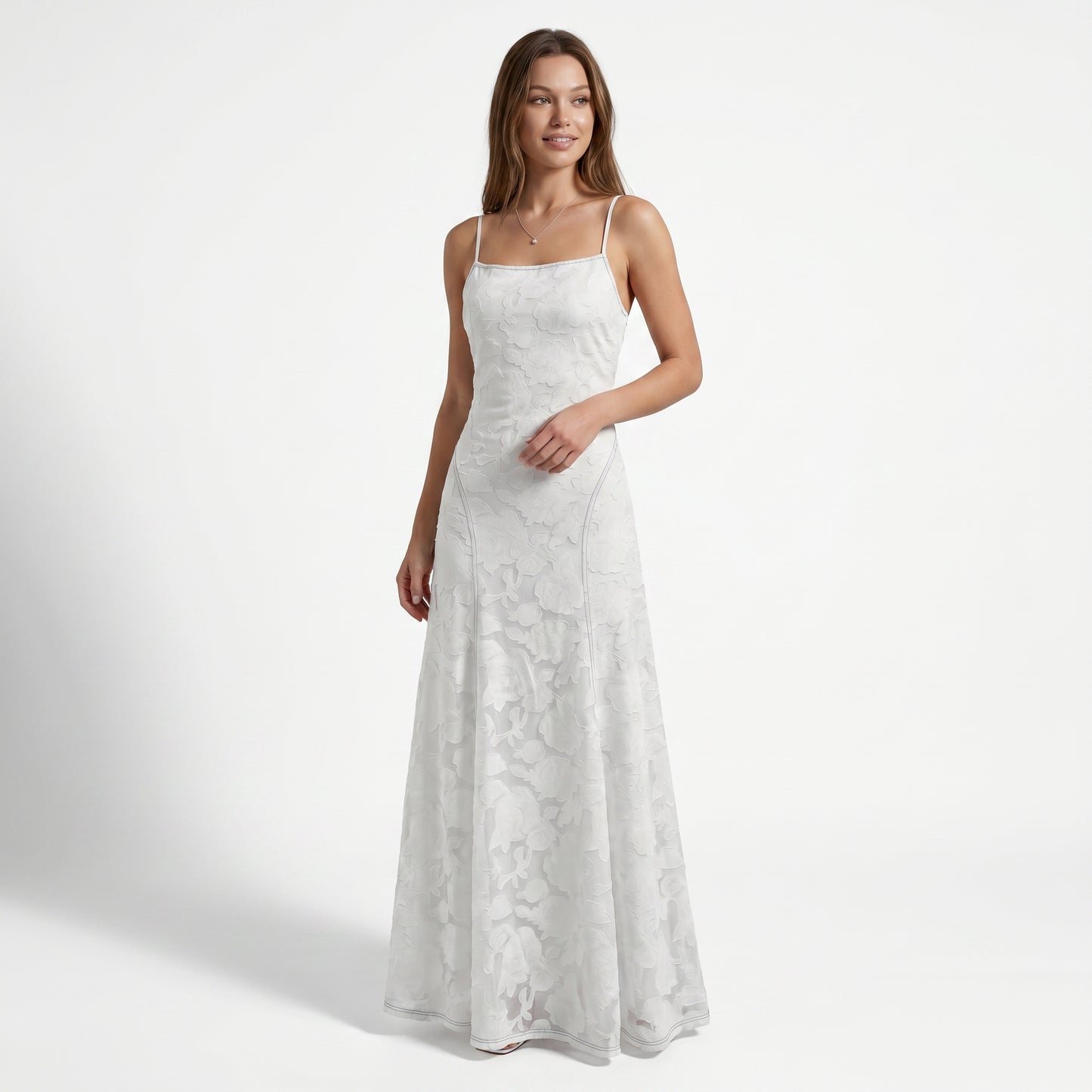 Celeste Women's Maxi Dress Lace Overlay, Spaghetti Strap A-Line