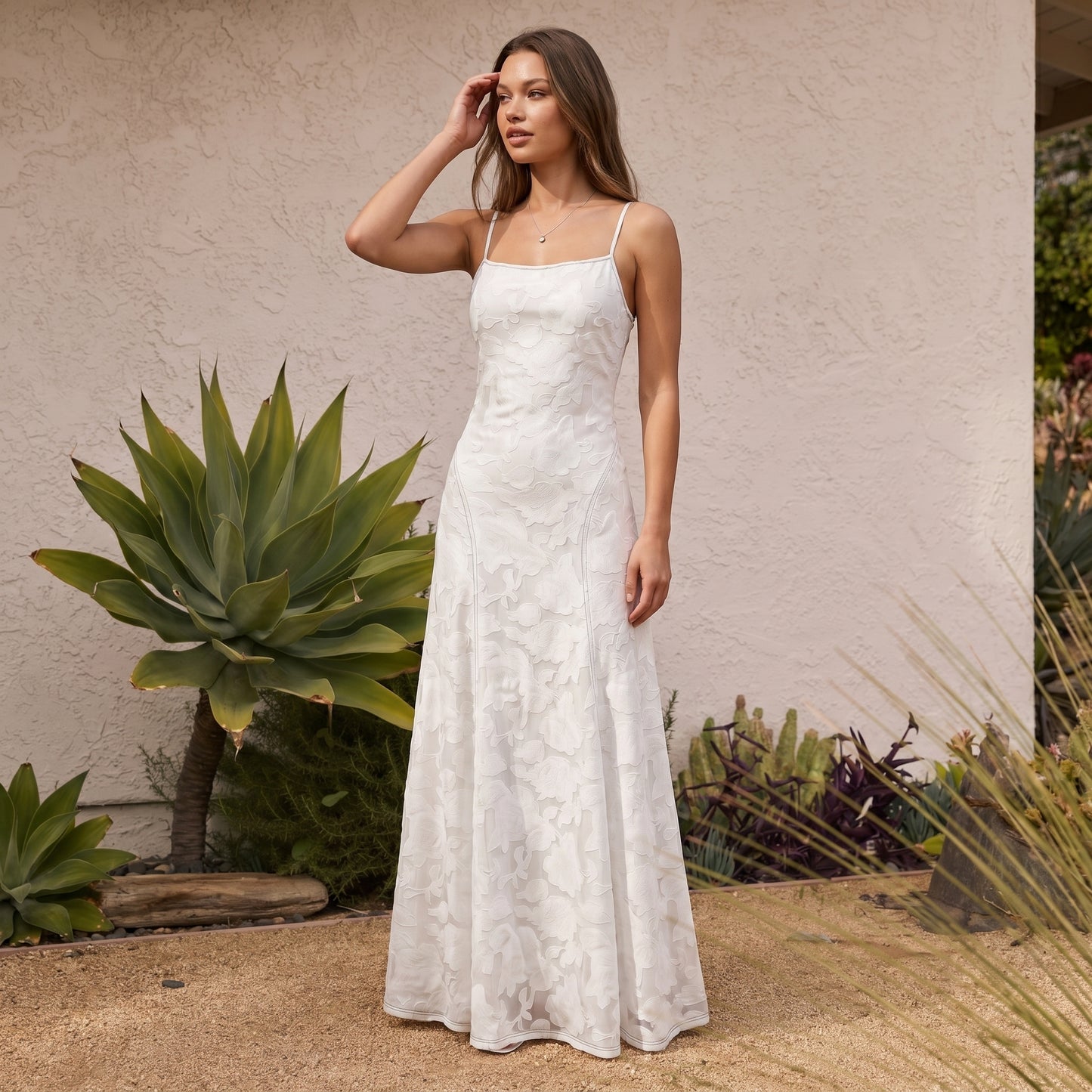 Celeste Women's Maxi Dress Lace Overlay, Spaghetti Strap A-Line