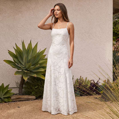 Celeste Women's Maxi Dress Lace Overlay, Spaghetti Strap A-Line