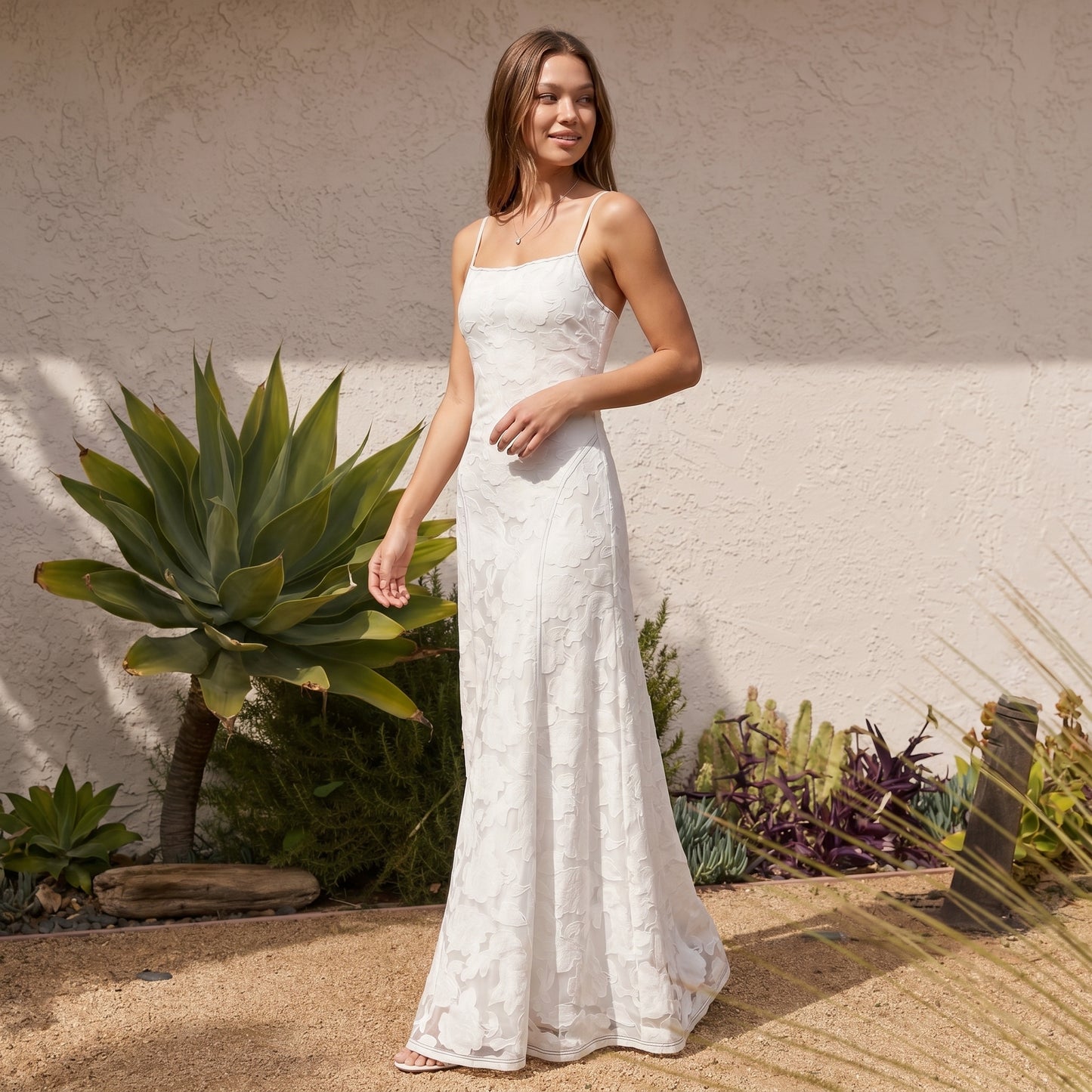 Celeste Women's Maxi Dress Lace Overlay, Spaghetti Strap A-Line