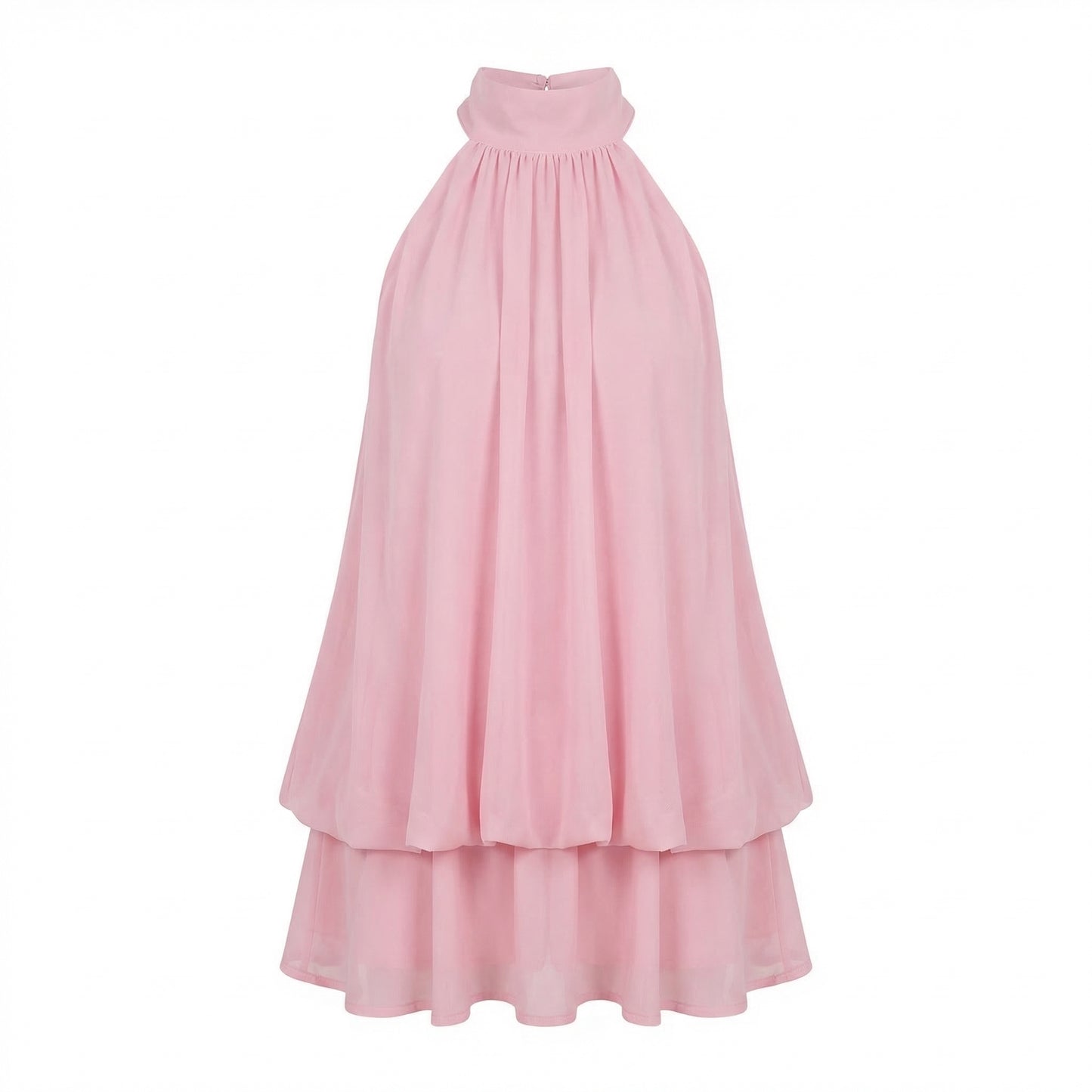 Claudine Women’s Chiffon Sleeveless Halter Mini Dress Tie-Back