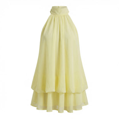 Claudine Women’s Chiffon Sleeveless Halter Mini Dress Tie-Back