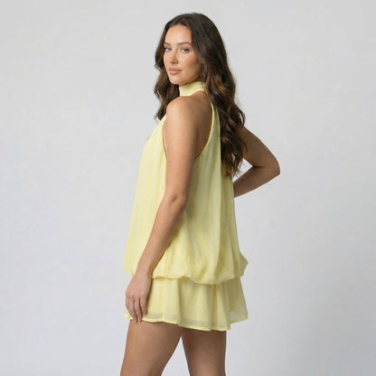 Claudine Women’s Chiffon Sleeveless Halter Mini Dress Tie-Back