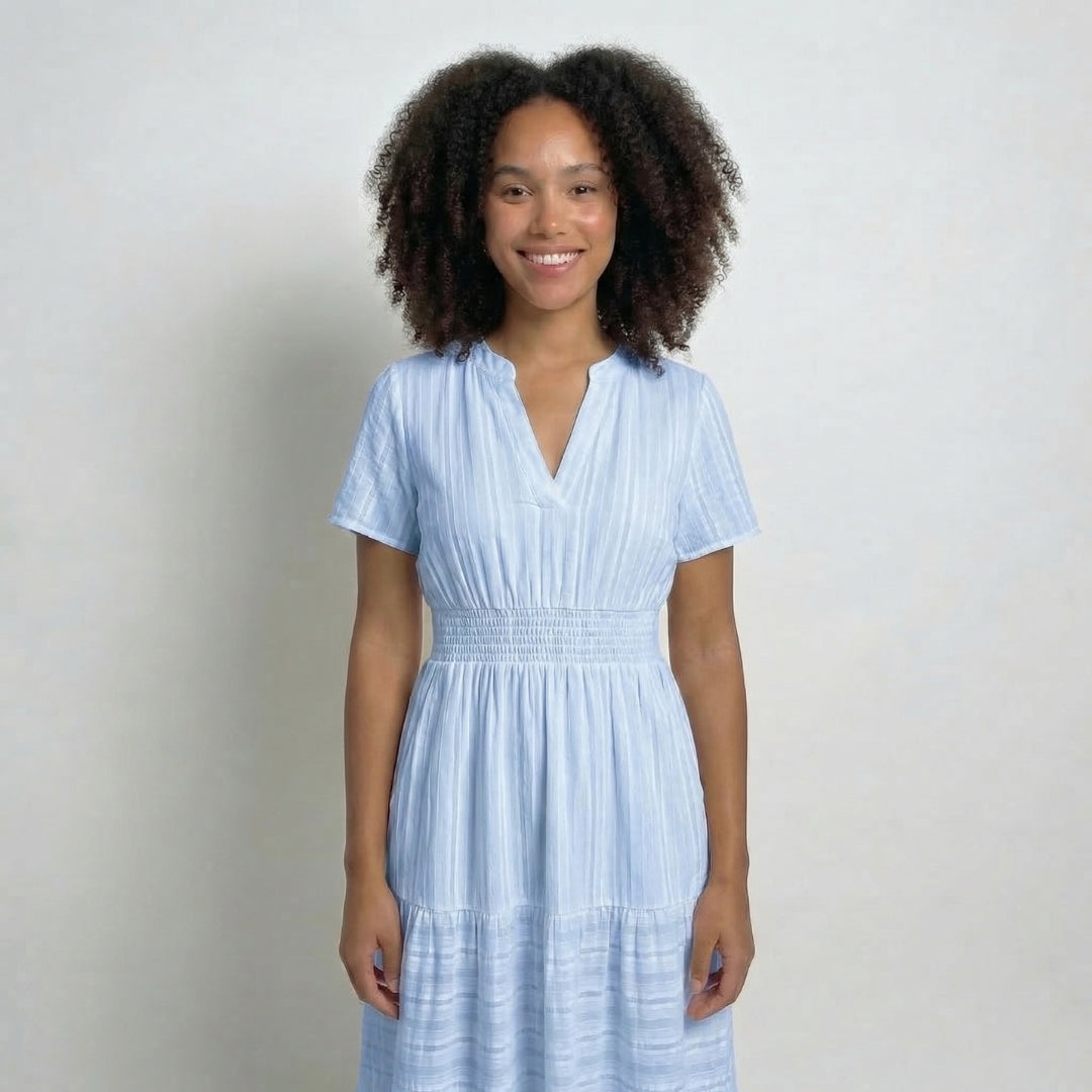Clémence | Women’s Tiered Short-Sleeve Midi Dress with Pockets