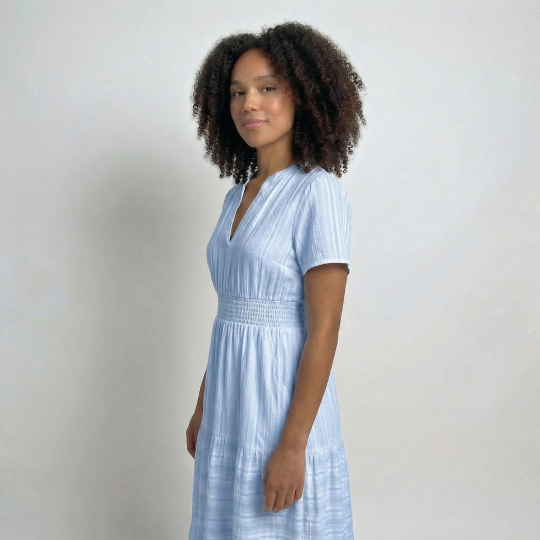 Clémence | Women’s Tiered Short-Sleeve Midi Dress with Pockets