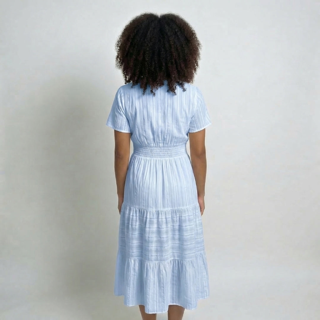 Clémence | Women’s Tiered Short-Sleeve Midi Dress with Pockets