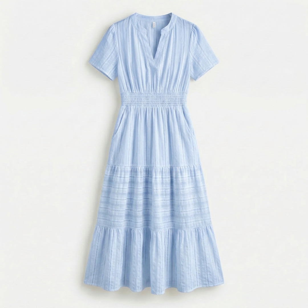 Clémence | Women’s Tiered Short-Sleeve Midi Dress with Pockets