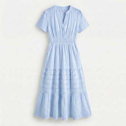 Clémence | Women’s Tiered Short-Sleeve Midi Dress with Pockets