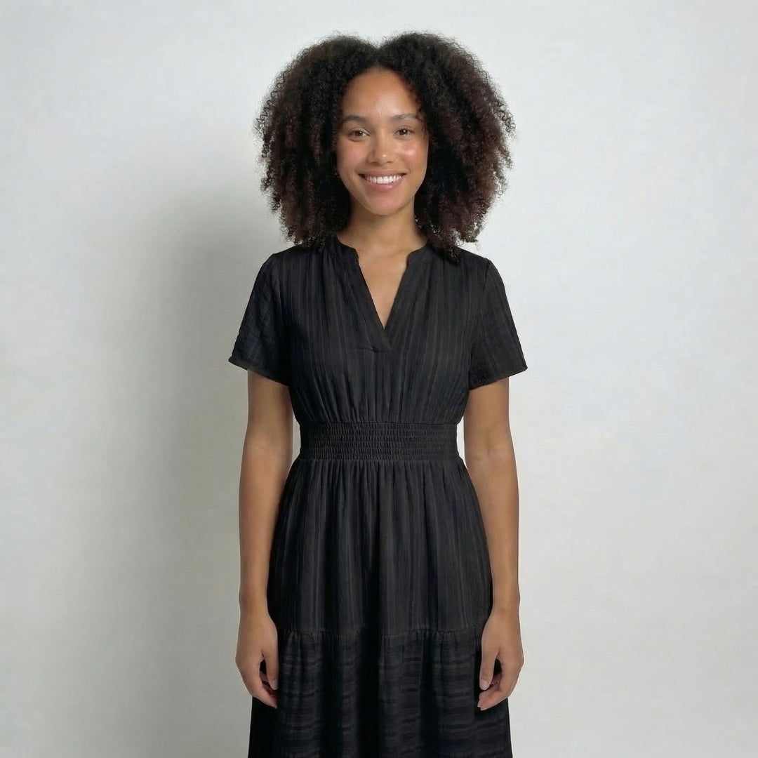 Clémence | Women’s Tiered Short-Sleeve Midi Dress with Pockets