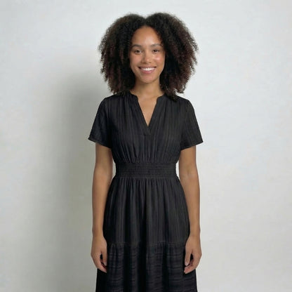Clémence | Women’s Tiered Short-Sleeve Midi Dress with Pockets