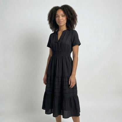 Clémence | Women’s Tiered Short-Sleeve Midi Dress with Pockets