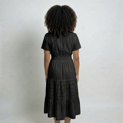 Clémence | Women’s Tiered Short-Sleeve Midi Dress with Pockets