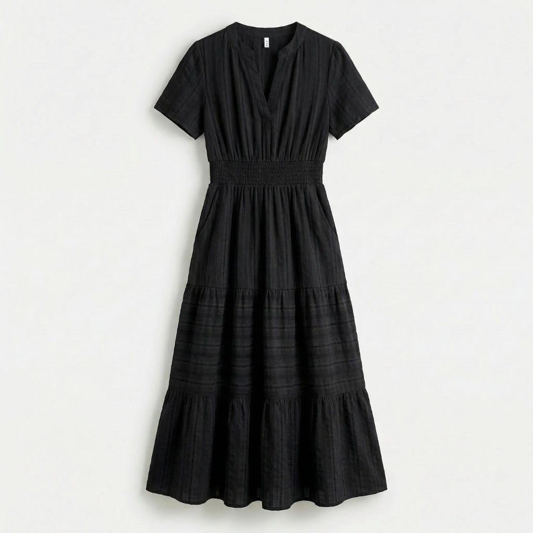 Clémence | Women’s Tiered Short-Sleeve Midi Dress with Pockets