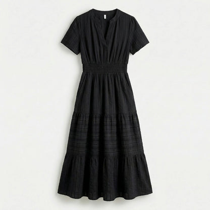 Clémence | Women’s Tiered Short-Sleeve Midi Dress with Pockets