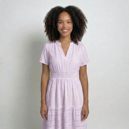 Clémence | Women’s Tiered Short-Sleeve Midi Dress with Pockets