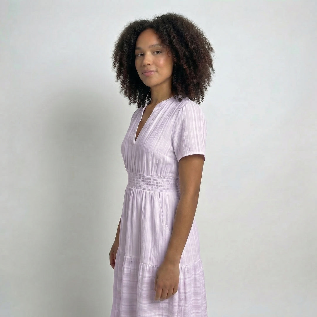 Clémence | Women’s Tiered Short-Sleeve Midi Dress with Pockets