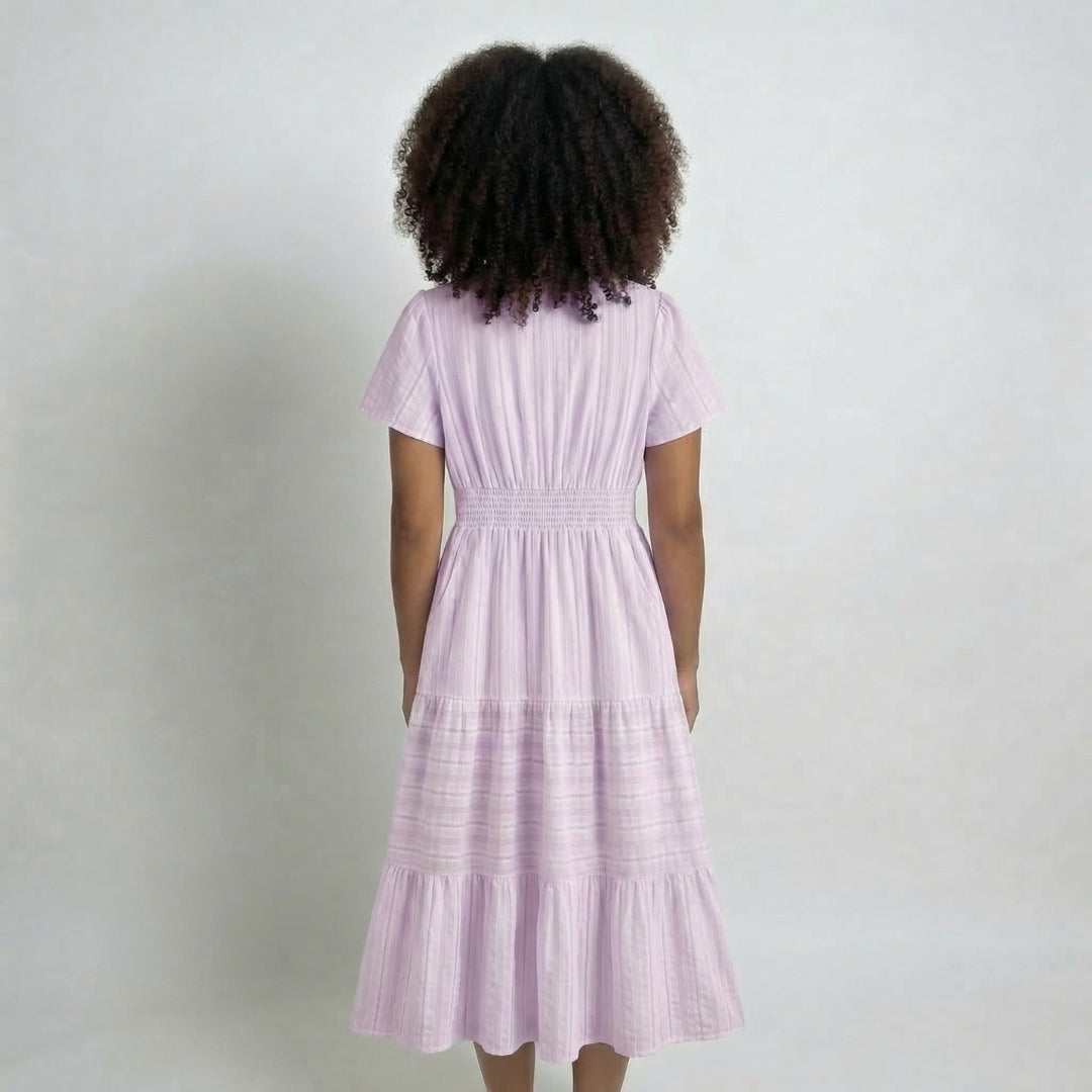 Clémence | Women’s Tiered Short-Sleeve Midi Dress with Pockets