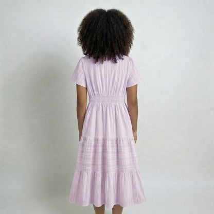 Clémence | Women’s Tiered Short-Sleeve Midi Dress with Pockets