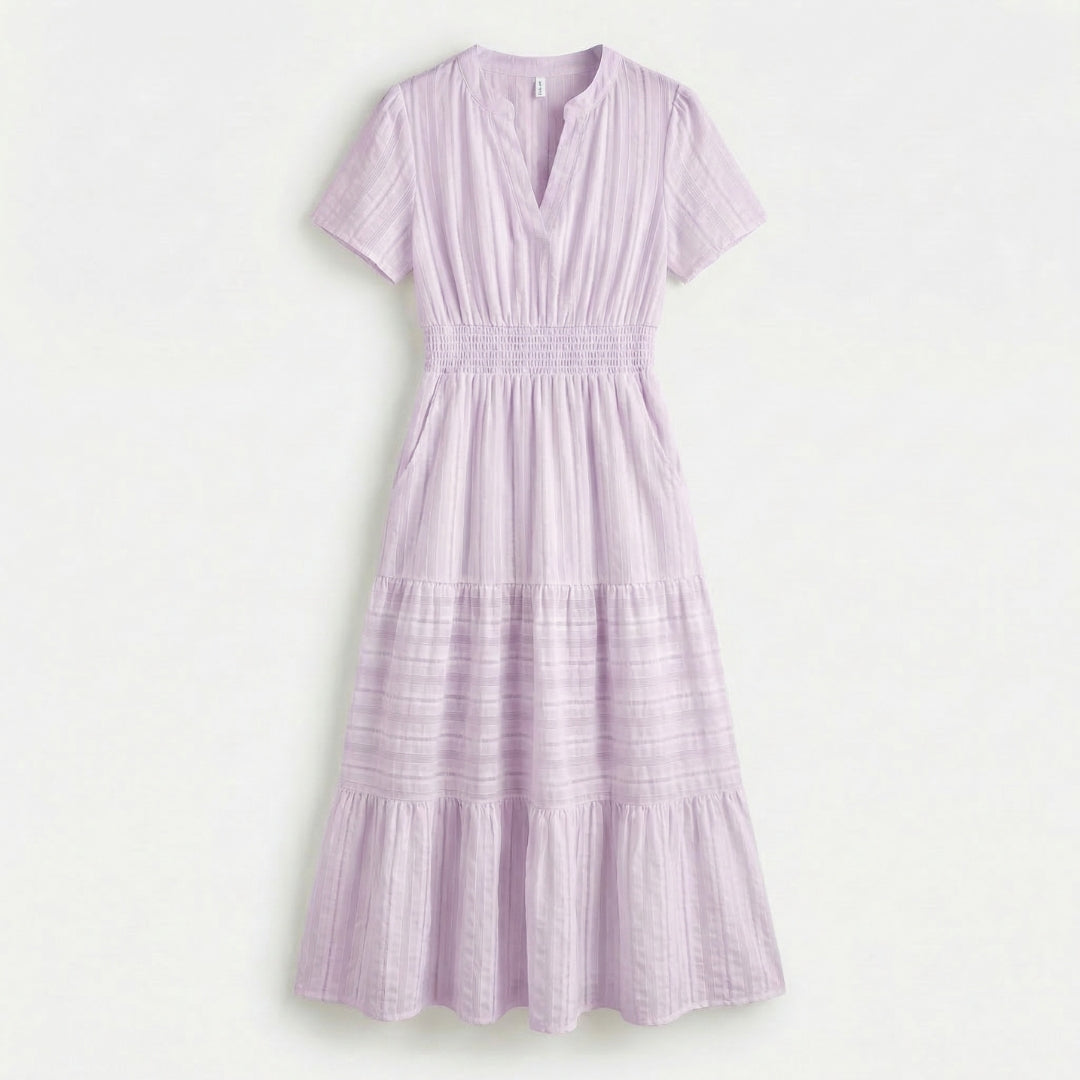 Clémence | Women’s Tiered Short-Sleeve Midi Dress with Pockets