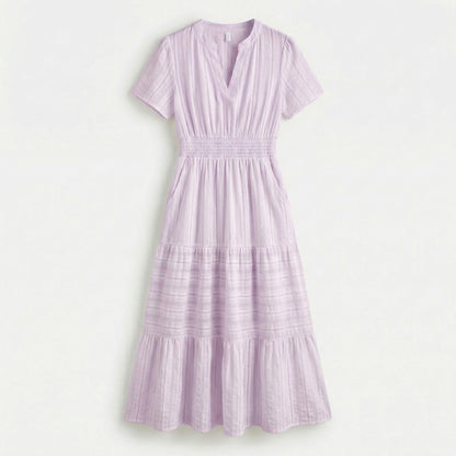 Clémence | Women’s Tiered Short-Sleeve Midi Dress with Pockets