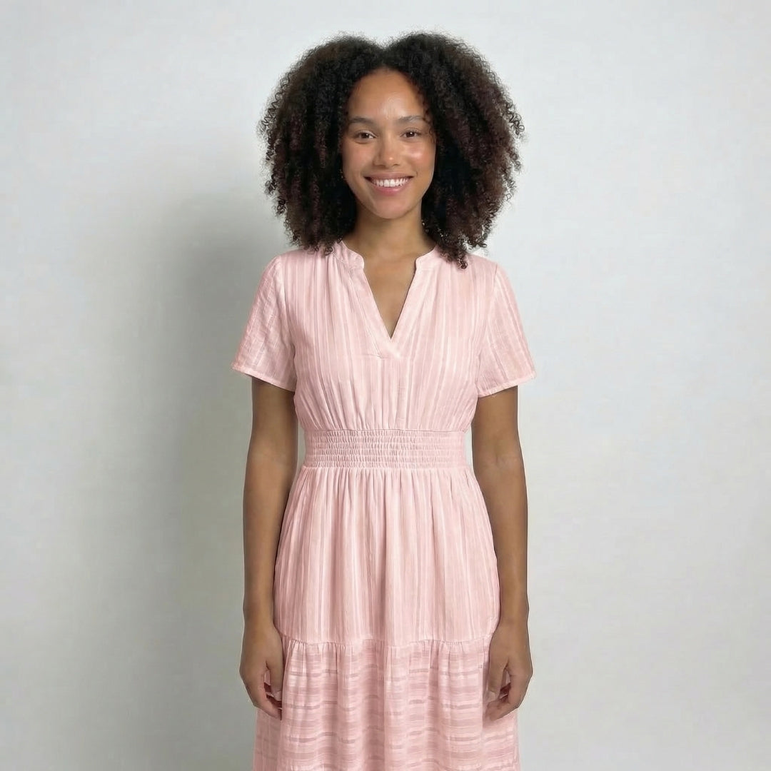 Clémence | Women’s Tiered Short-Sleeve Midi Dress with Pockets