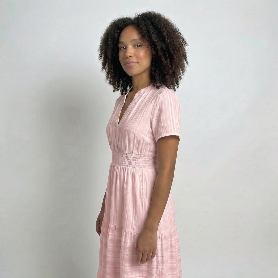 Clémence | Women’s Tiered Short-Sleeve Midi Dress with Pockets