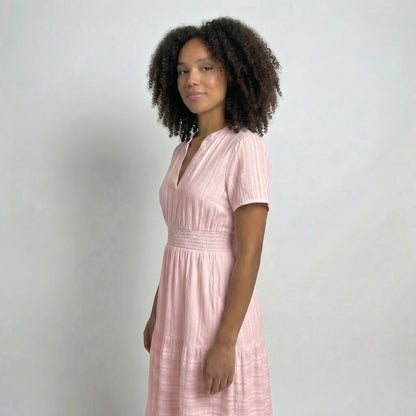 Clémence | Women’s Tiered Short-Sleeve Midi Dress with Pockets