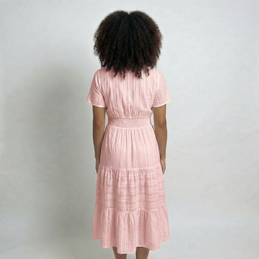 Clémence | Women’s Tiered Short-Sleeve Midi Dress with Pockets