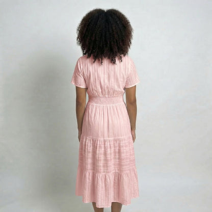 Clémence | Women’s Tiered Short-Sleeve Midi Dress with Pockets