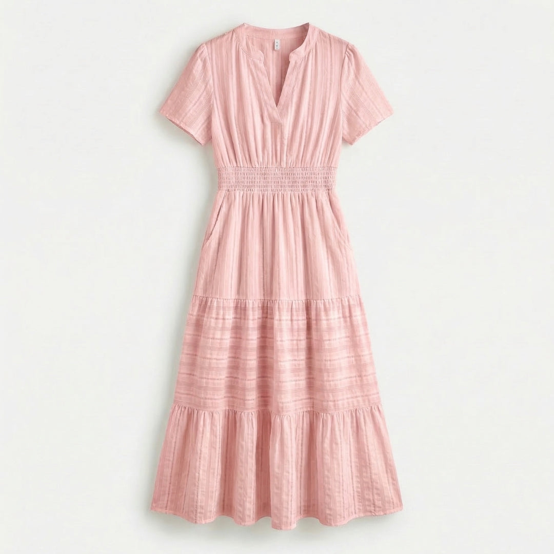 Clémence | Women’s Tiered Short-Sleeve Midi Dress with Pockets