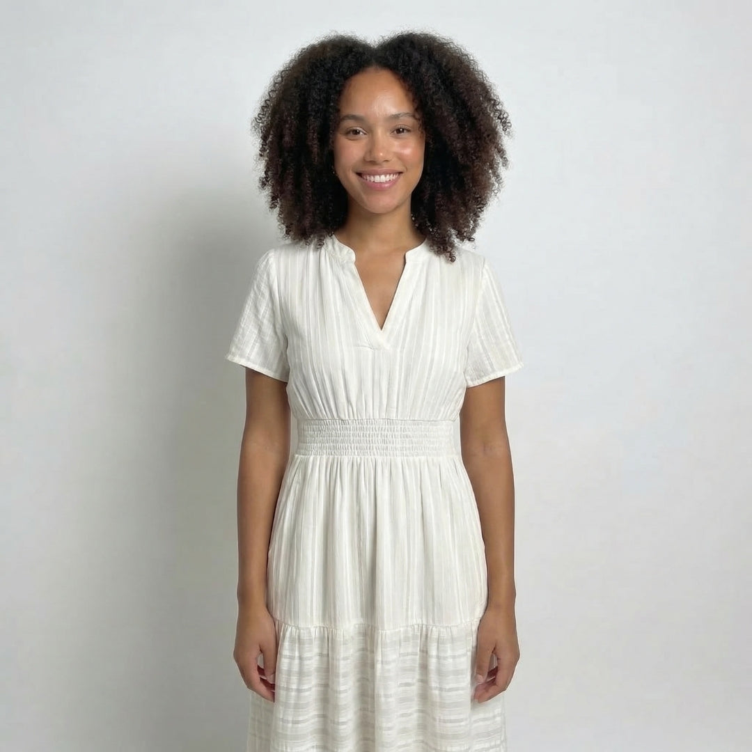 Clémence | Women’s Tiered Short-Sleeve Midi Dress with Pockets