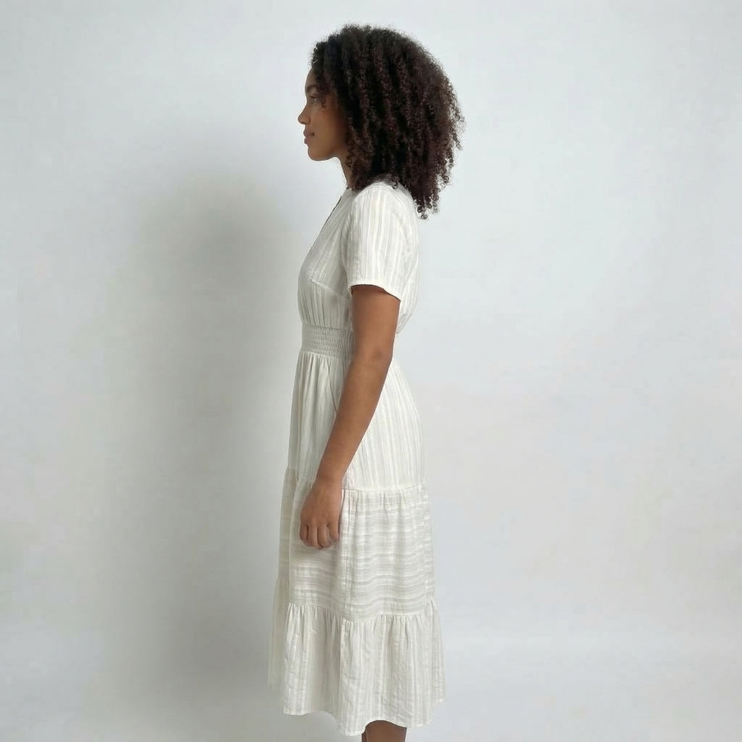 Clémence | Women’s Tiered Short-Sleeve Midi Dress with Pockets
