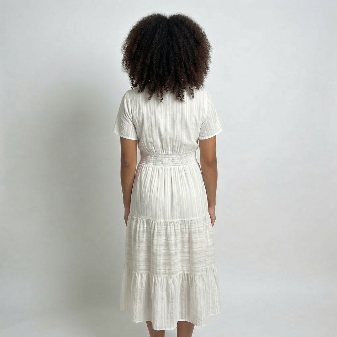 Clémence | Women’s Tiered Short-Sleeve Midi Dress with Pockets