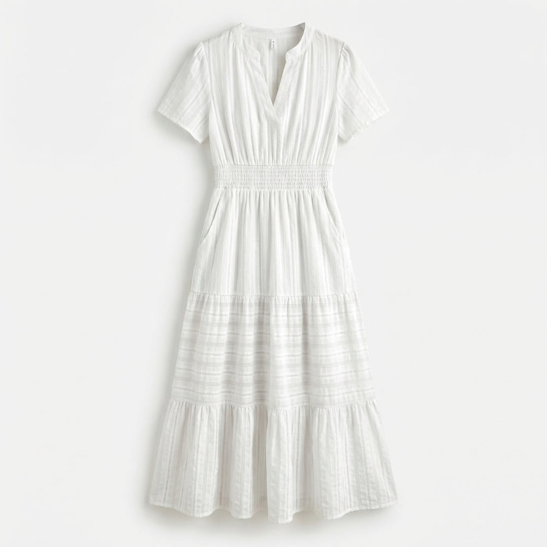 Clémence | Women’s Tiered Short-Sleeve Midi Dress with Pockets