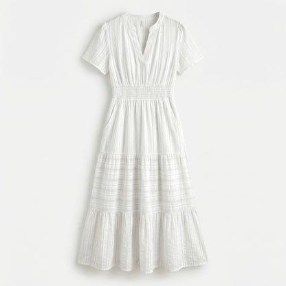 Clémence | Women’s Tiered Short-Sleeve Midi Dress with Pockets