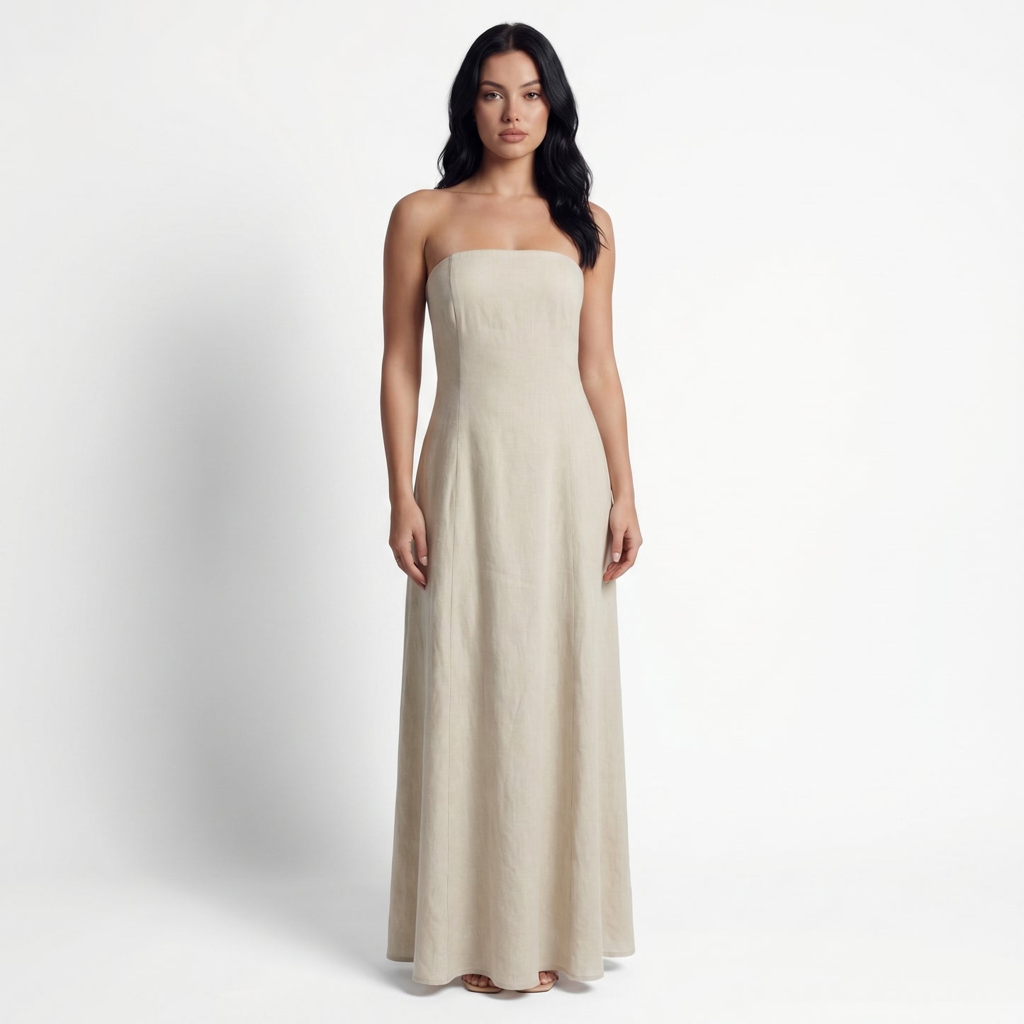 Cleo Women's Linen Maxi Sundress, Wide Strap Open Back with Pockets