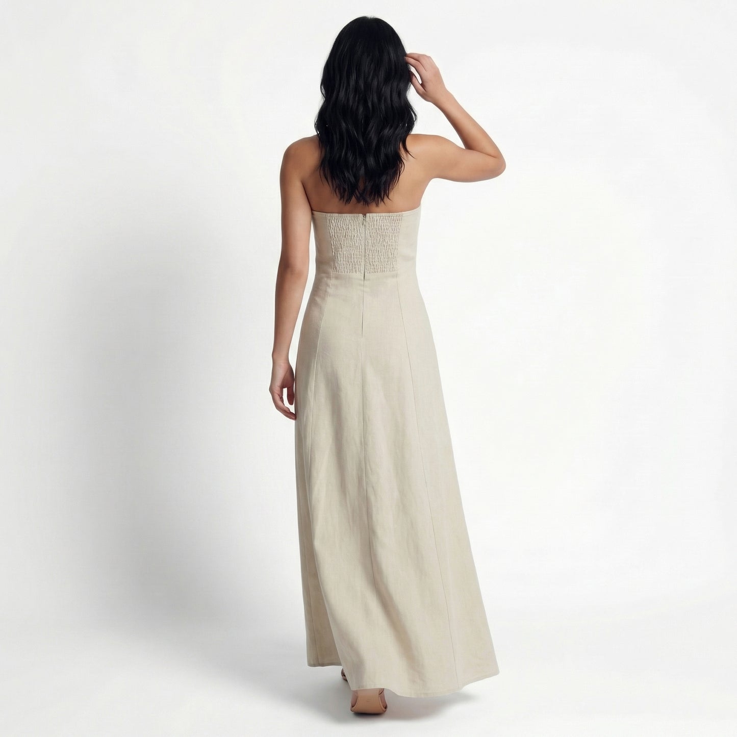 Cleo Women's Linen Maxi Sundress, Wide Strap Open Back with Pockets