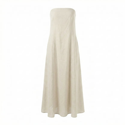 Cleo Women's Linen Maxi Sundress, Wide Strap Open Back with Pockets