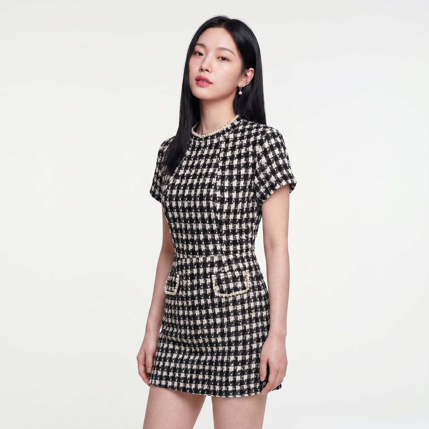Cleo Women's Mini Dress Plaid Tweed Bead Trim, Slim Fit