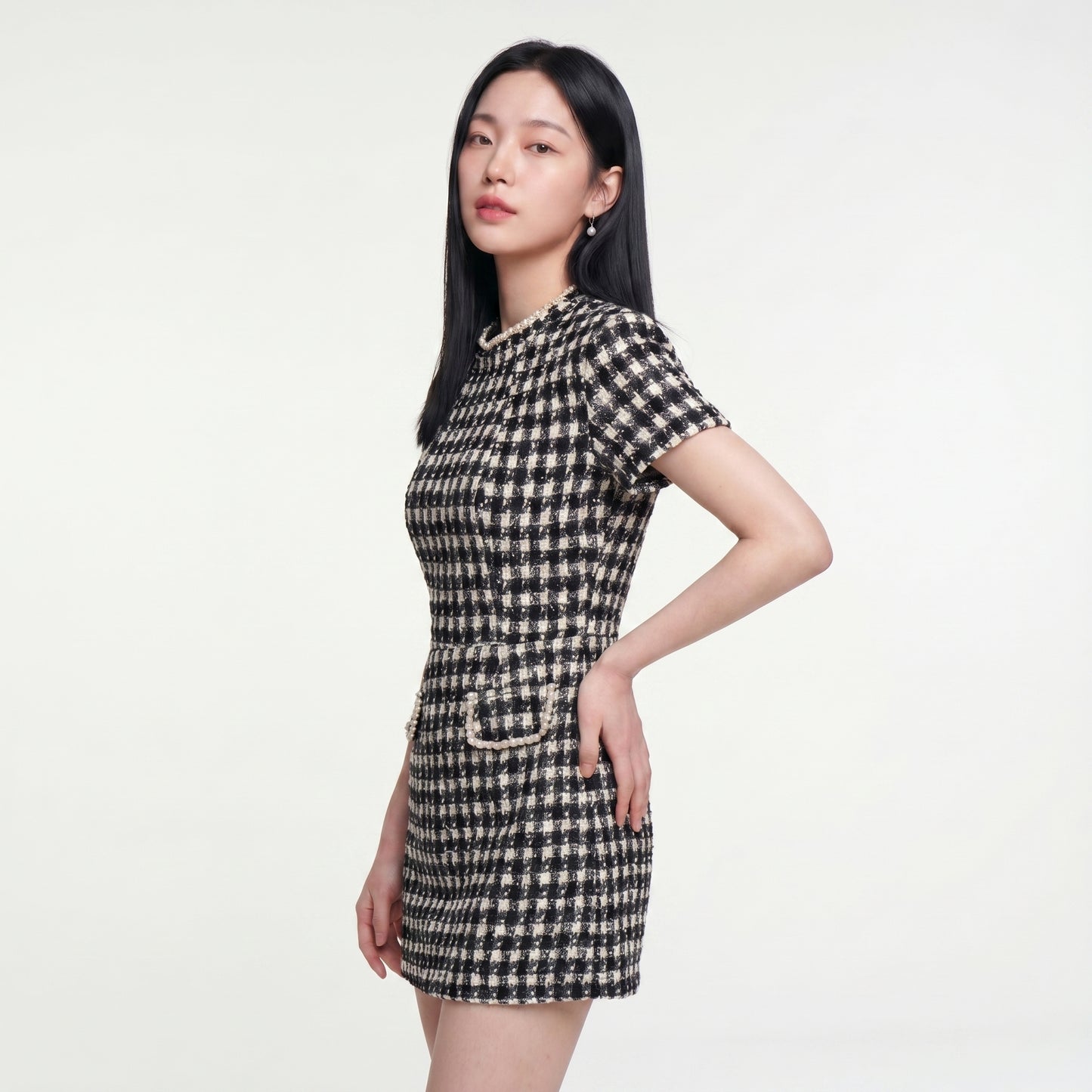 Cleo Women's Mini Dress Plaid Tweed Bead Trim, Slim Fit