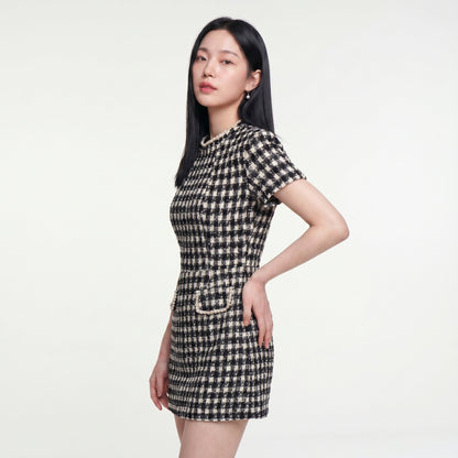 Cleo Women's Mini Dress Plaid Tweed Bead Trim, Slim Fit