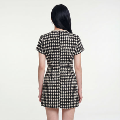 Cleo Women's Mini Dress Plaid Tweed Bead Trim, Slim Fit