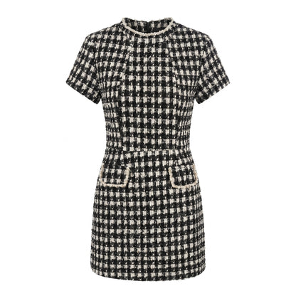 Cleo Women's Mini Dress Plaid Tweed Bead Trim, Slim Fit